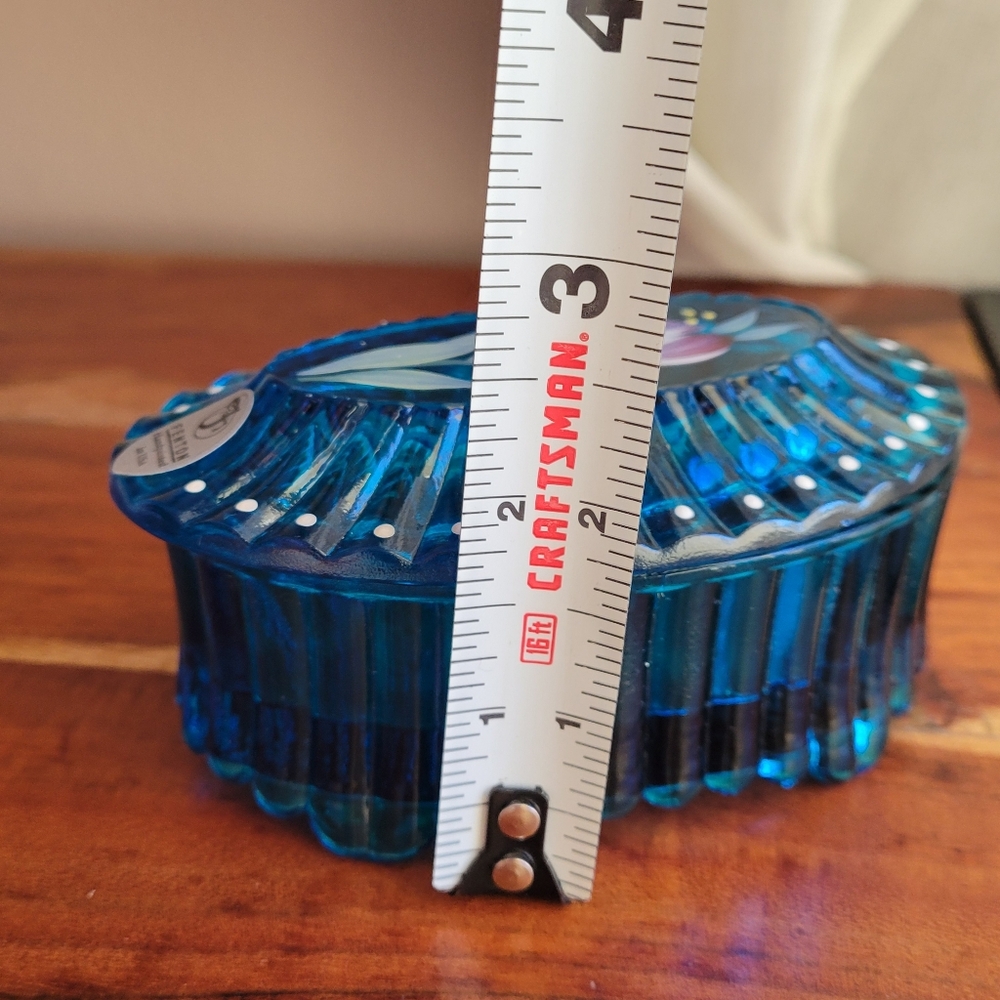 Vintage Fenton Art Glass USA Oval Turquoise Blue Color Hand Painted Floral RARE - Picture 11 of 13